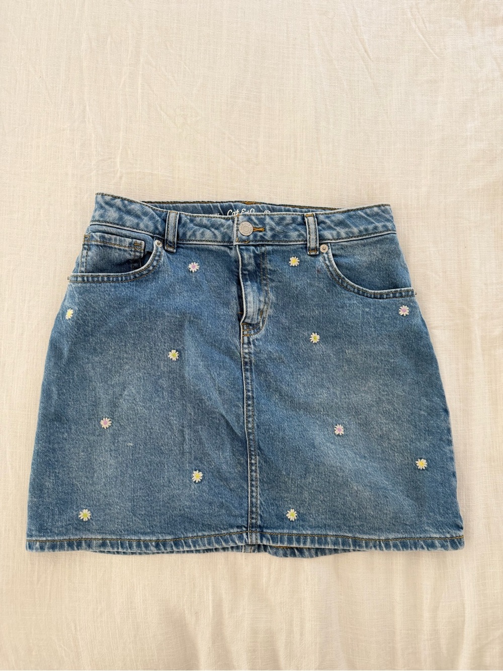 Cat & Jack Denim Mini Skirt with Embroidered Daisies - Blue